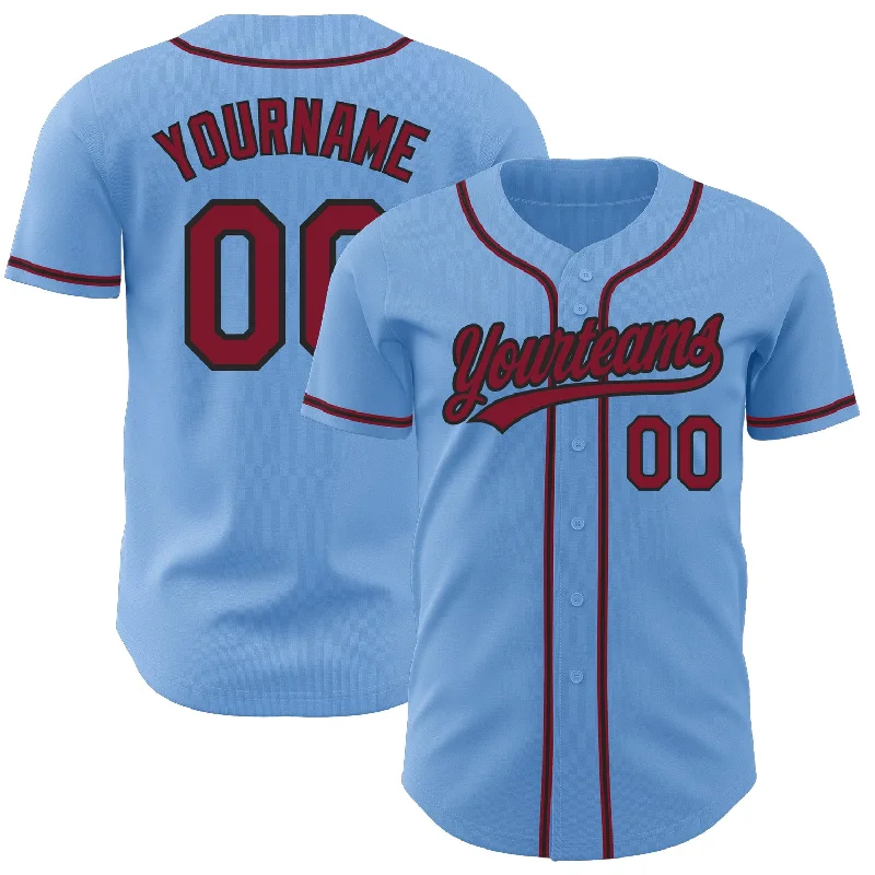 Baseball Jerseys With Custom Fonts & Numbering-Custom Light Blue Crimson-Black Authentic Baseball Jersey