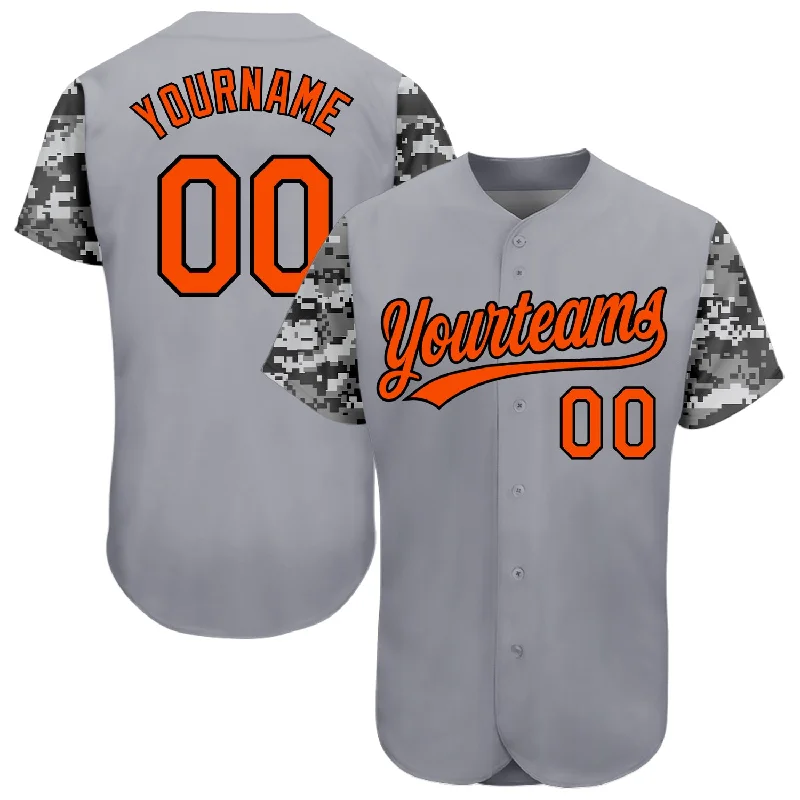 Personalized Baseball Jerseys For Special Recognitions-Custom Gray Orange Black-Camo 3D Pattern Design Authentic Baseball Jersey