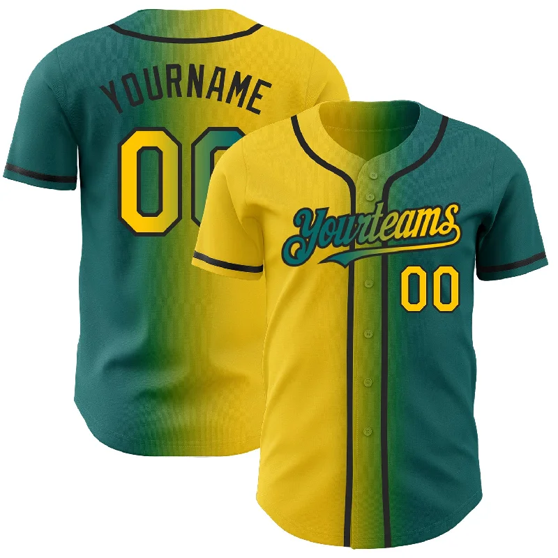 Baseball Jerseys For Professional Events-Custom Teal Yellow-Black Authentic Gradient Fashion Baseball Jersey