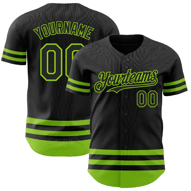 Baseball Jerseys With Custom Branding-Custom Black Neon Green Line Authentic Baseball Jersey