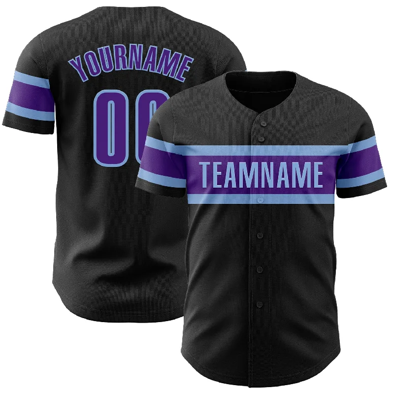 Personalized Baseball Jerseys For High School Teams-Custom Black Purple-Light Blue Authentic Baseball Jersey