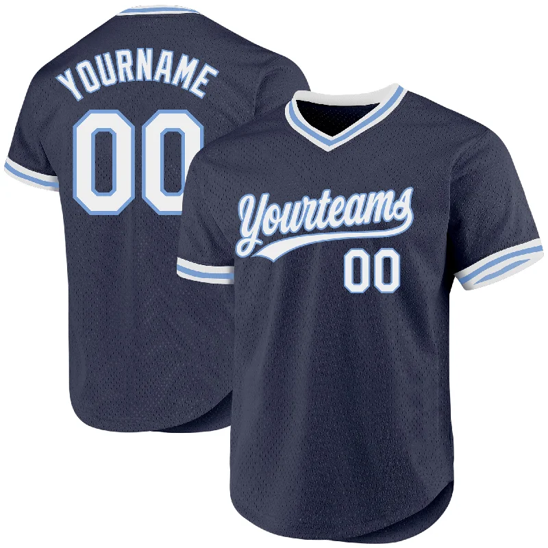 Baseball Jerseys For League Competitions-Custom Navy White-Light Blue Authentic Throwback Baseball Jersey