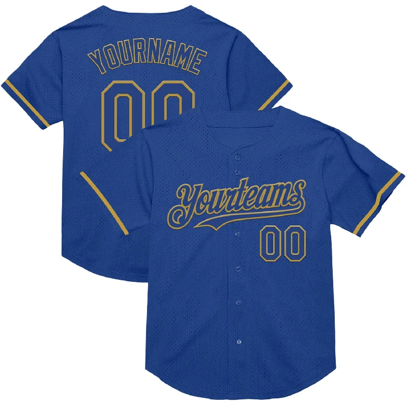 Baseball Jerseys With Embroidered Player Numbers-Custom Royal Old Gold Mesh Authentic Throwback Baseball Jersey