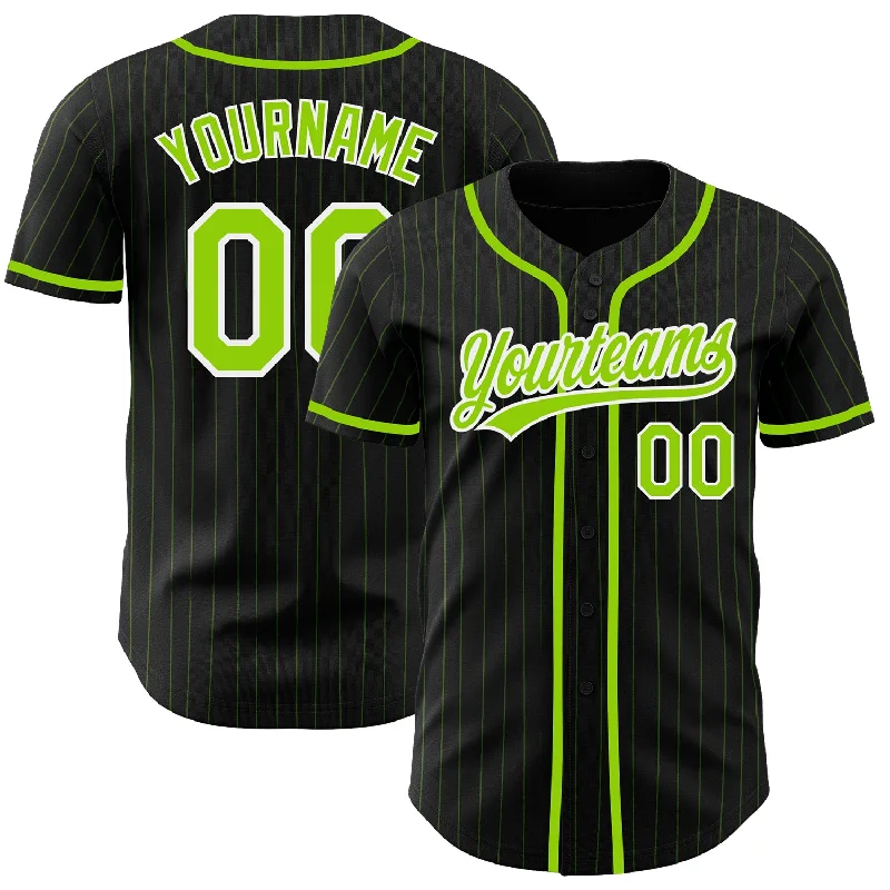 Personalized Baseball Jerseys For College Teams-Custom Black Neon Green Pinstripe Neon Green Authentic Baseball Jersey