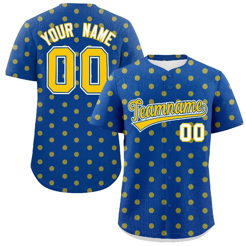 Custom Baseball Jerseys For Event Appearances-Custom Royal Gold Personalized Polka Dot Graffiti Pattern Authentic Baseball Jersey