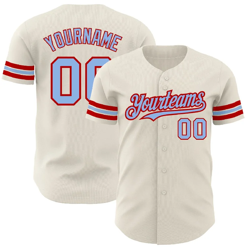 Custom Baseball Jerseys With Player Names-Custom Cream Light Blue-Red Authentic Baseball Jersey