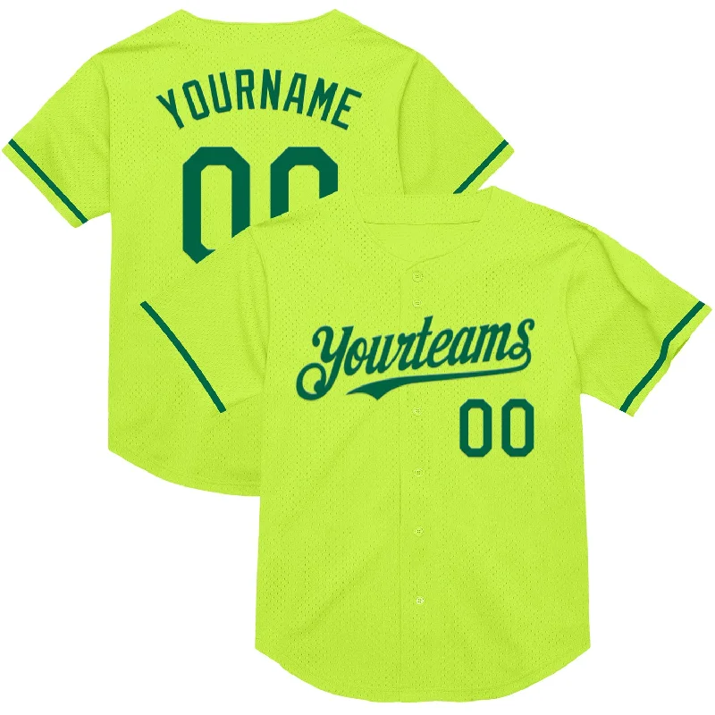 Personalized Baseball Jerseys For Corporate Gifts-Custom Neon Green Kelly Green Mesh Authentic Throwback Baseball Jersey