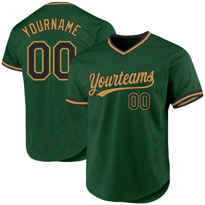 Custom Baseball Jerseys For Major Events-Custom Green Black-Old Gold Authentic Throwback Baseball Jersey