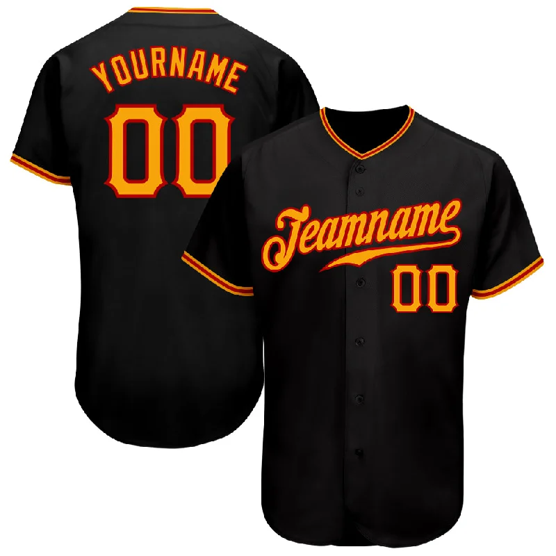 Custom Baseball Jerseys For Team Fundraisers-Custom Black Gold-Red Authentic Baseball Jersey