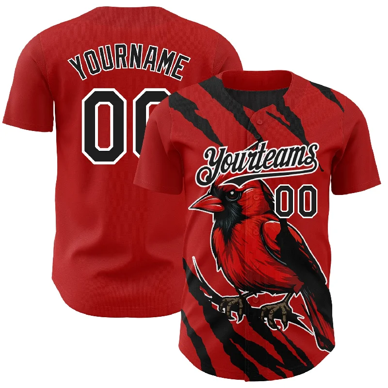 Baseball Jerseys With Player Numbers & Logos-Custom Red Black-White 3D Pattern Design Animal Cardinal Bird Authentic Baseball Jersey