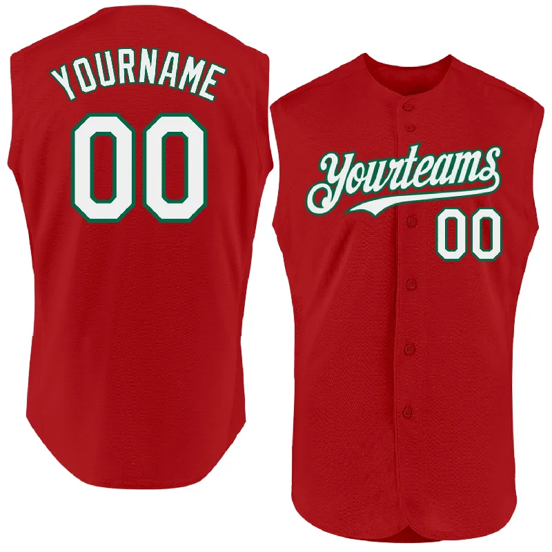 Personalized Baseball Jerseys For Special Teams-Custom Red White-Kelly Green Authentic Sleeveless Baseball Jersey