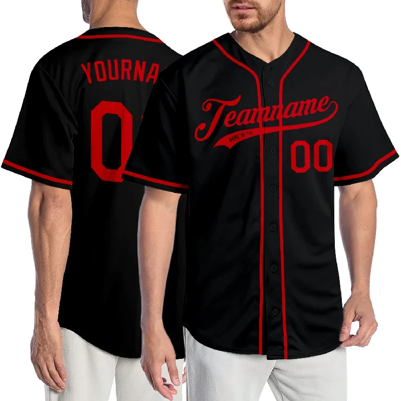 Personalized Baseball Jerseys For Fundraising Projects-Custom Black Red Authentic Baseball Jersey