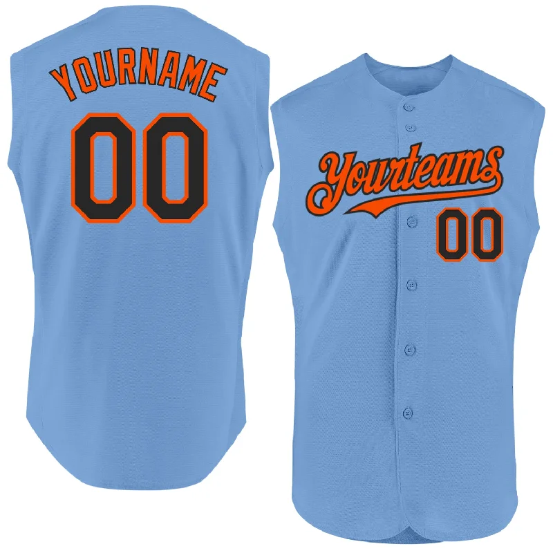 Baseball Jerseys For Youth & Junior Leagues-Custom Light Blue Black-Orange Authentic Sleeveless Baseball Jersey