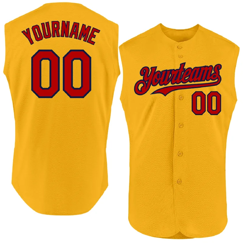 Baseball Jerseys For Team Building Events-Custom Gold Red-Navy Authentic Sleeveless Baseball Jersey