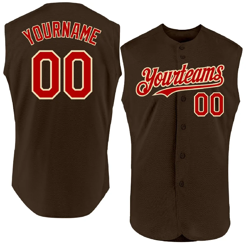 Personalized Baseball Jerseys For Group Fundraisers-Custom Brown Red-Cream Authentic Sleeveless Baseball Jersey