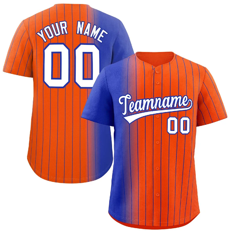 Baseball Jerseys With Custom Designs & Patterns-Custom Orange Royal Pinstripe Personalized Gradient Authentic Baseball Jersey