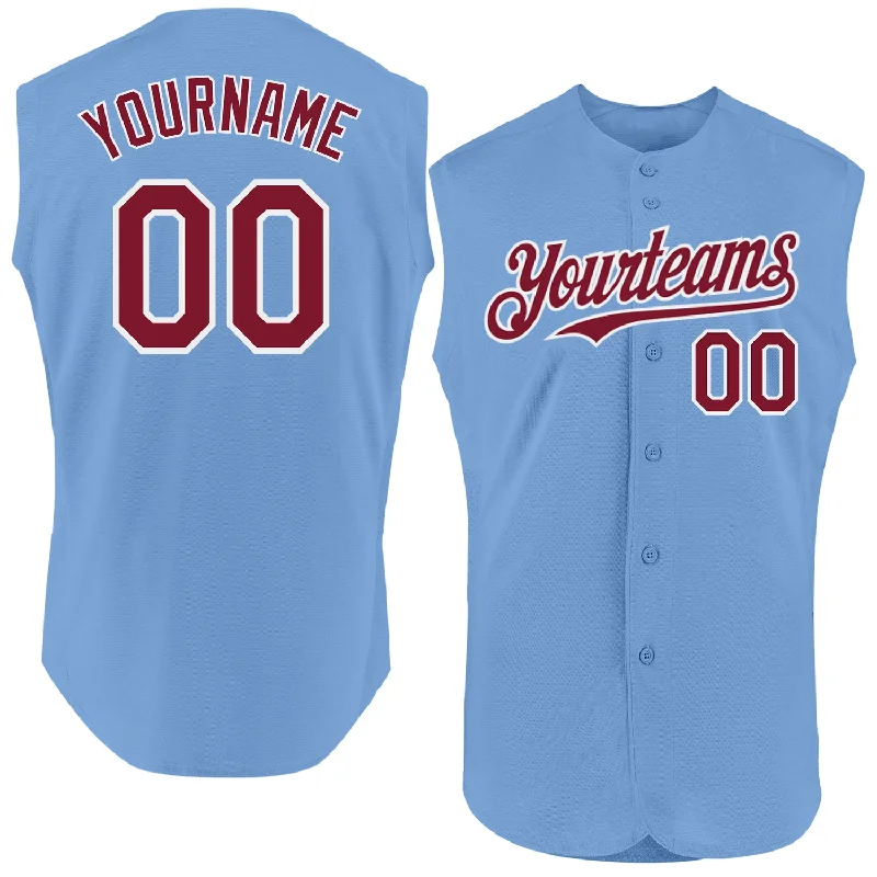 Custom Baseball Jerseys With Custom Fit-Custom Light Blue Crimson-White Authentic Sleeveless Baseball Jersey