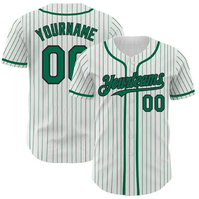 Baseball Jerseys For League Competitions-Custom White Kelly Green Pinstripe Black Authentic Baseball Jersey