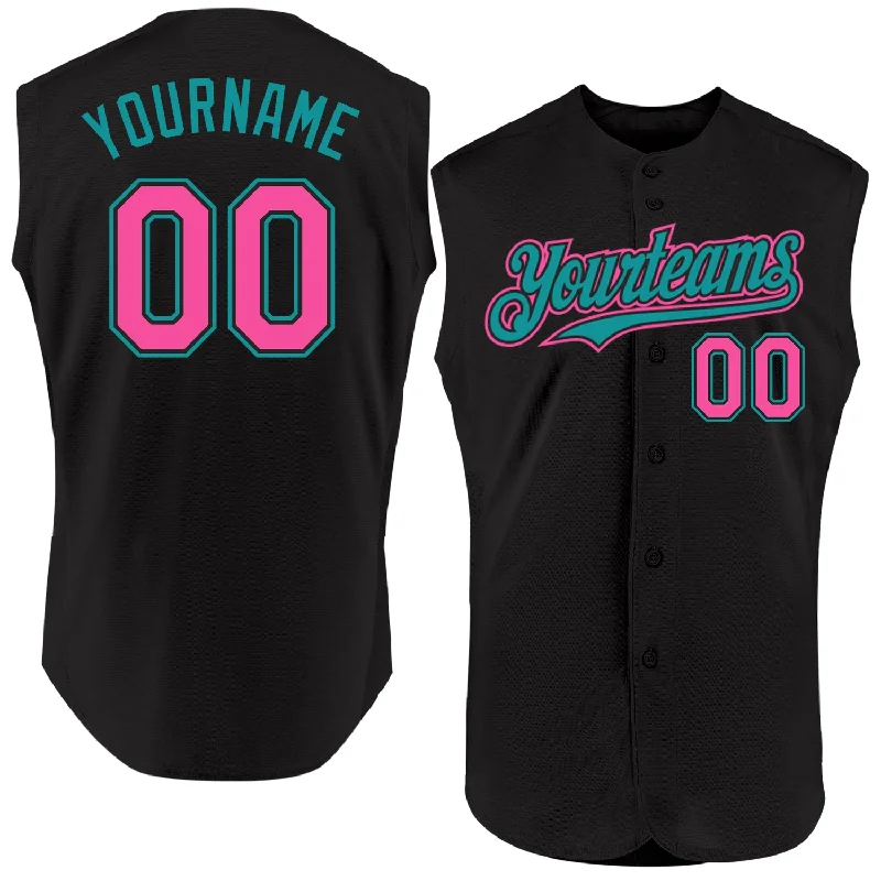 Personalized Baseball Jerseys For Player Recognition-Custom Black Pink-Teal Authentic Sleeveless Baseball Jersey