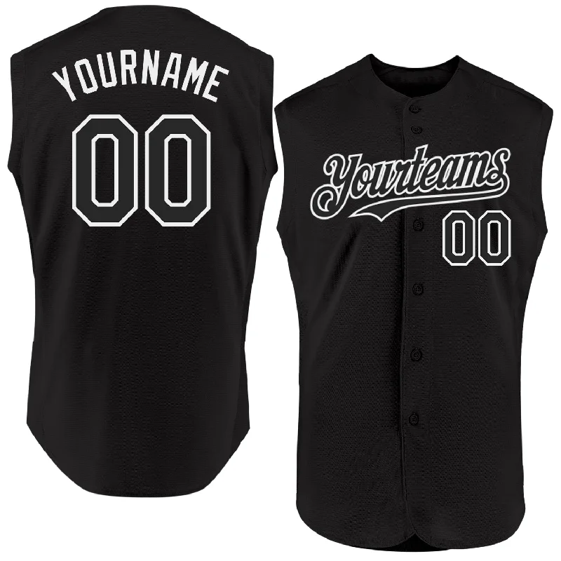 Baseball Jerseys For Holiday & Seasonal Events-Custom Black White Authentic Sleeveless Baseball Jersey