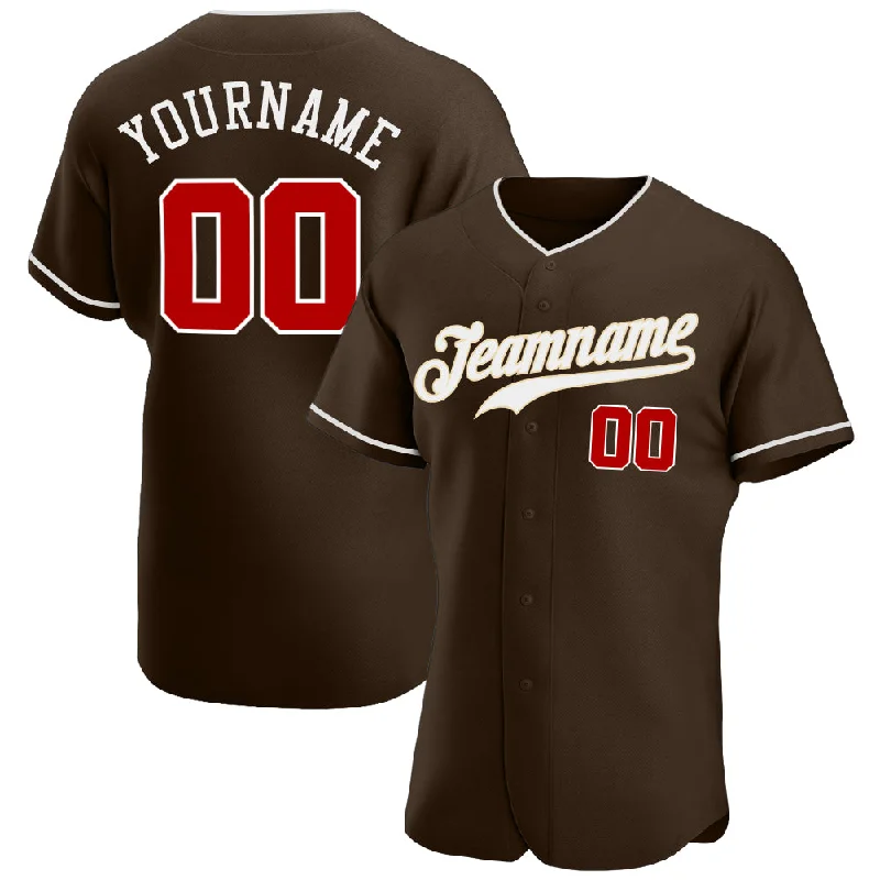 Personalized Baseball Jerseys For School Teams-Custom Brown Red-White Authentic Baseball Jersey