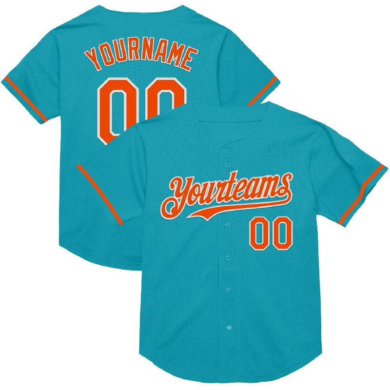 Baseball Jerseys For Corporate Team Activities-Custom Teal Orange-White Mesh Authentic Throwback Baseball Jersey