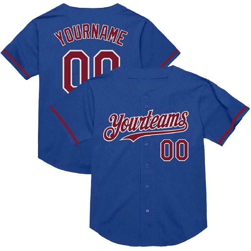 Personalized Baseball Jerseys For Sports Teams-Custom Royal Crimson-White Mesh Authentic Throwback Baseball Jersey