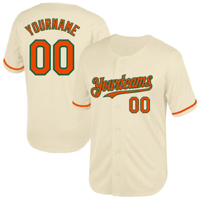 Personalized Baseball Jerseys For Tournaments-Custom Cream Orange-Kelly Green Mesh Authentic Throwback Baseball Jersey