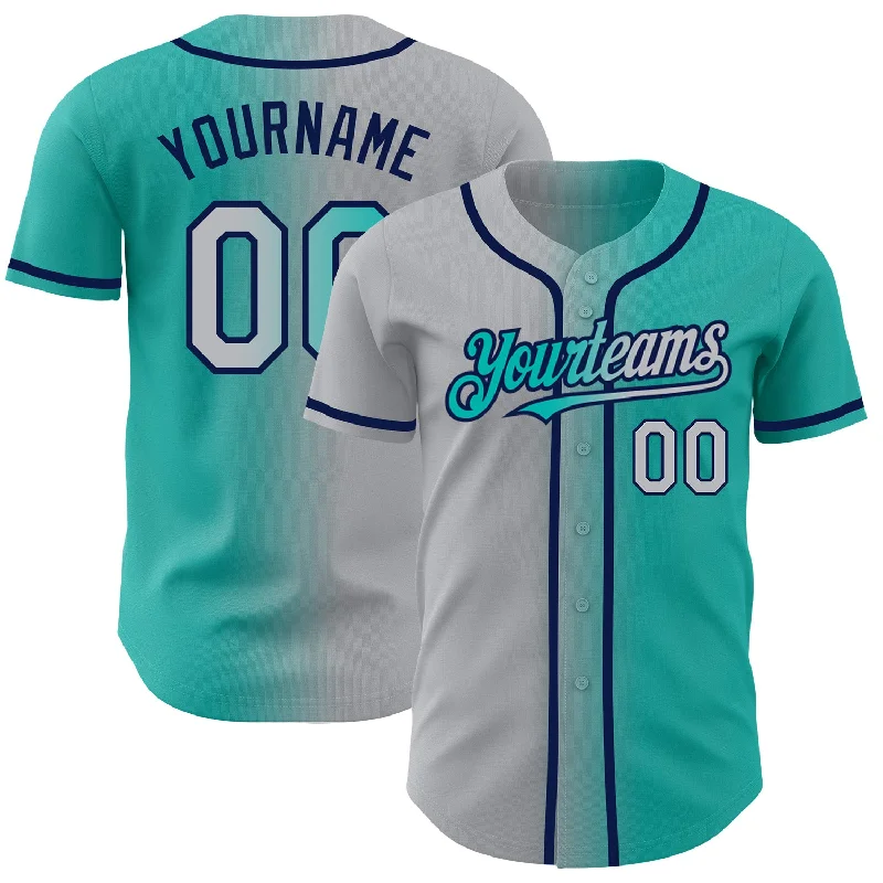 Personalized Baseball Jerseys For Player Appreciation-Custom Aqua Gray-Navy Authentic Gradient Fashion Baseball Jersey