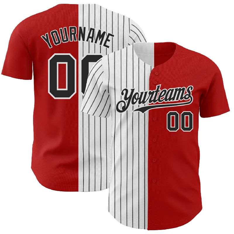 Custom Baseball Jerseys For Holiday Gifts-Custom Red White-Black Pinstripe Authentic Split Fashion Baseball Jersey