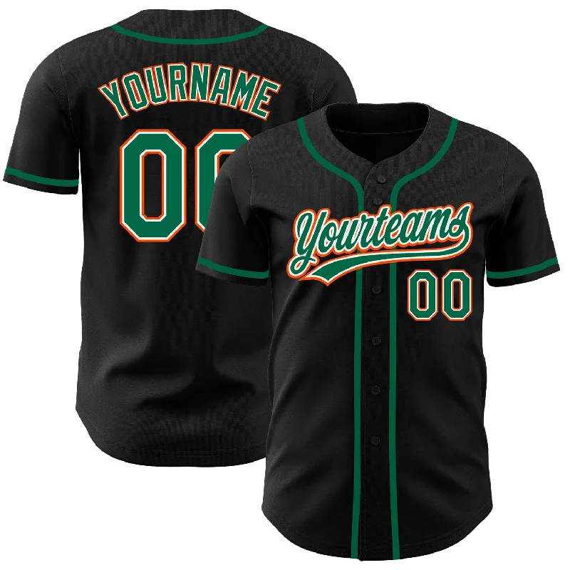 Baseball Jerseys With Player Names & Numbers-Custom Black Kelly Green-Orange Authentic Baseball Jersey