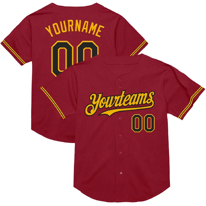 Baseball Jerseys For Team Celebrations-Custom Maroon Black-Gold Mesh Authentic Throwback Baseball Jersey