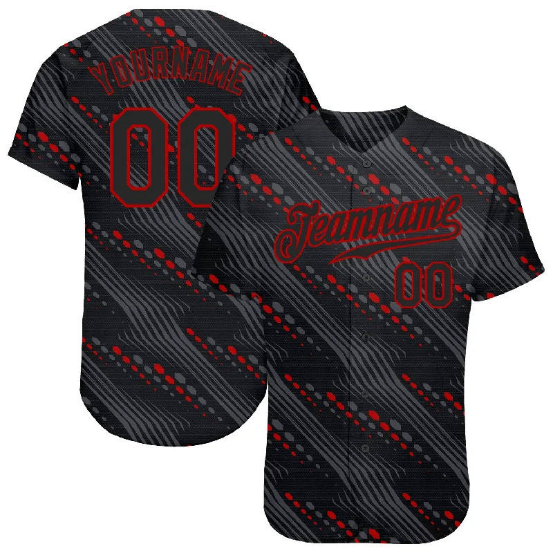 Personalized Baseball Jerseys For Group Fundraisers-Custom Black Black-Red 3D Pattern Design Authentic Baseball Jersey