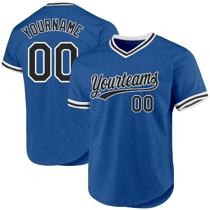 Custom Baseball Jerseys For Regional Competitions-Custom Blue Black-White Authentic Throwback Baseball Jersey