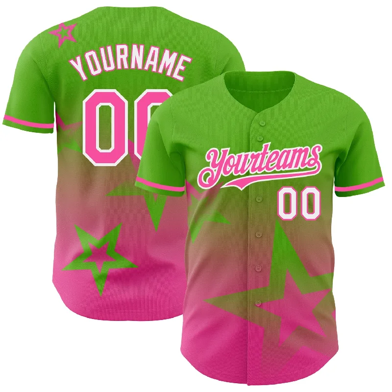 Custom Baseball Jerseys For Special League Events-Custom Aurora Green Pink-White 3D Pattern Design Gradient Style Twinkle Star Authentic Baseball Jersey