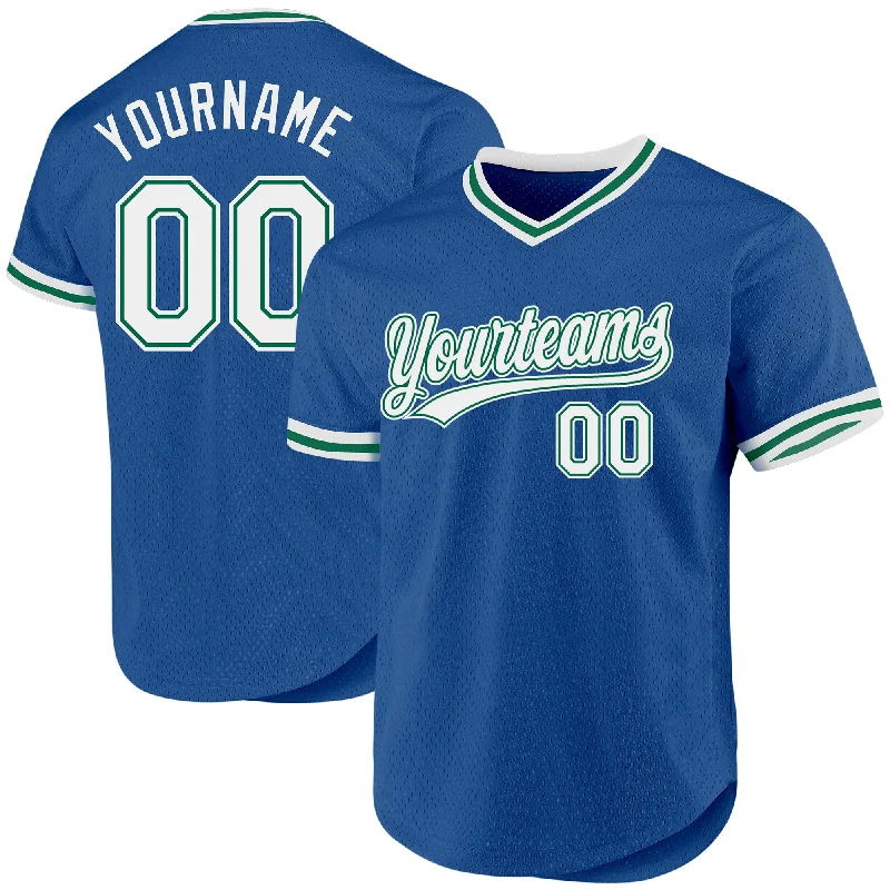 Custom Baseball Jerseys For Global Competitions-Custom Blue White-Kelly Green Authentic Throwback Baseball Jersey