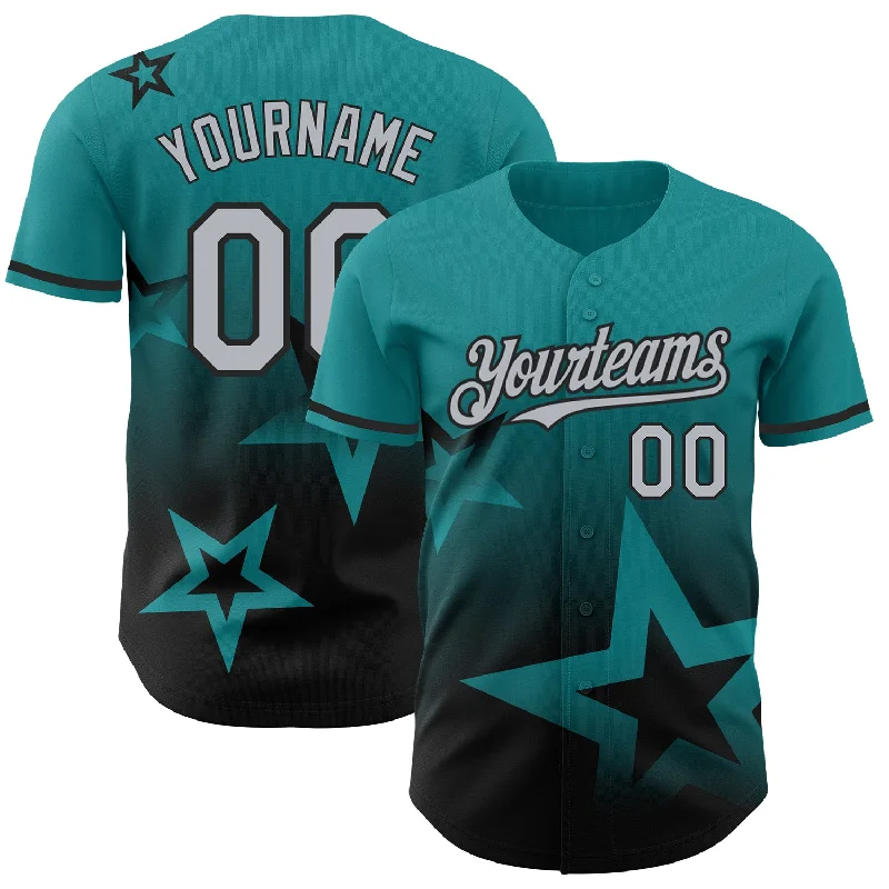 Baseball Jerseys For Tournaments & Competitions-Custom Teal Gray-Black 3D Pattern Design Gradient Style Twinkle Star Authentic Baseball Jersey