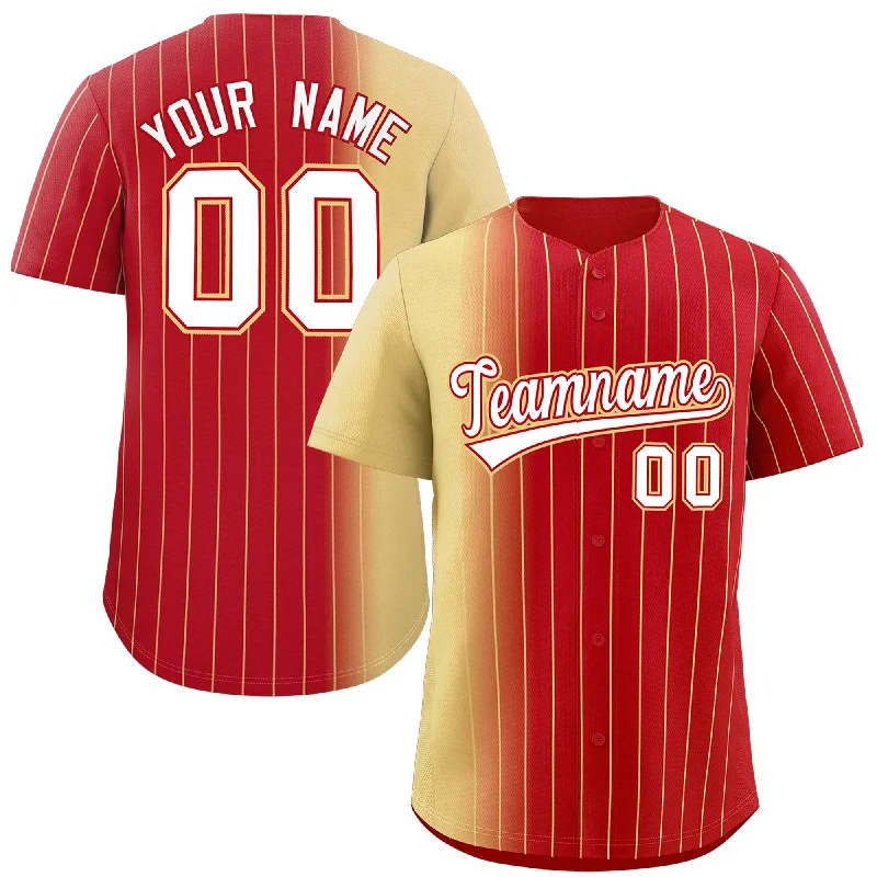 Personalized Baseball Jerseys For Group Orders-Custom Red Khaki Pinstripe Personalized Gradient Authentic Baseball Jersey