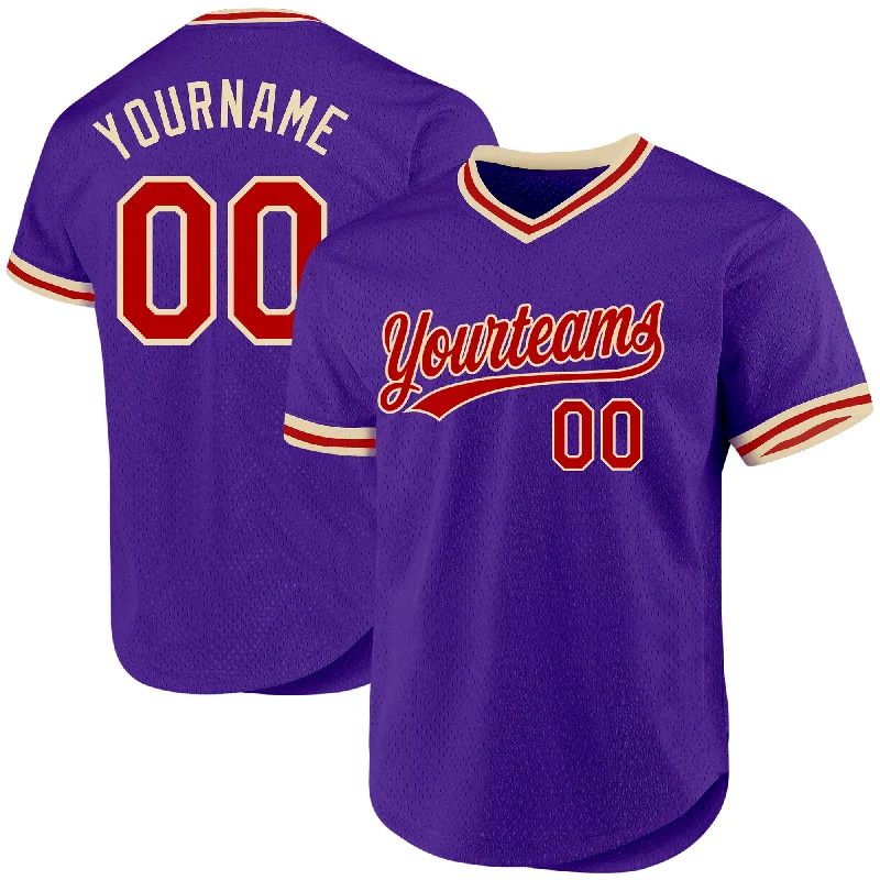 Personalized Baseball Jerseys For Team Photos-Custom Purple Red-Cream Authentic Throwback Baseball Jersey