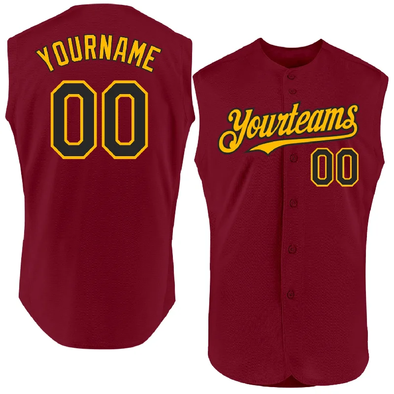 Custom Baseball Jerseys For Player Celebrations-Custom Crimson Black-Gold Authentic Sleeveless Baseball Jersey