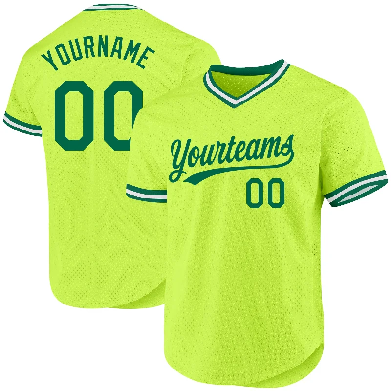 Baseball Jerseys For Custom Player Apparel-Custom Neon Green Kelly Green-White Authentic Throwback Baseball Jersey