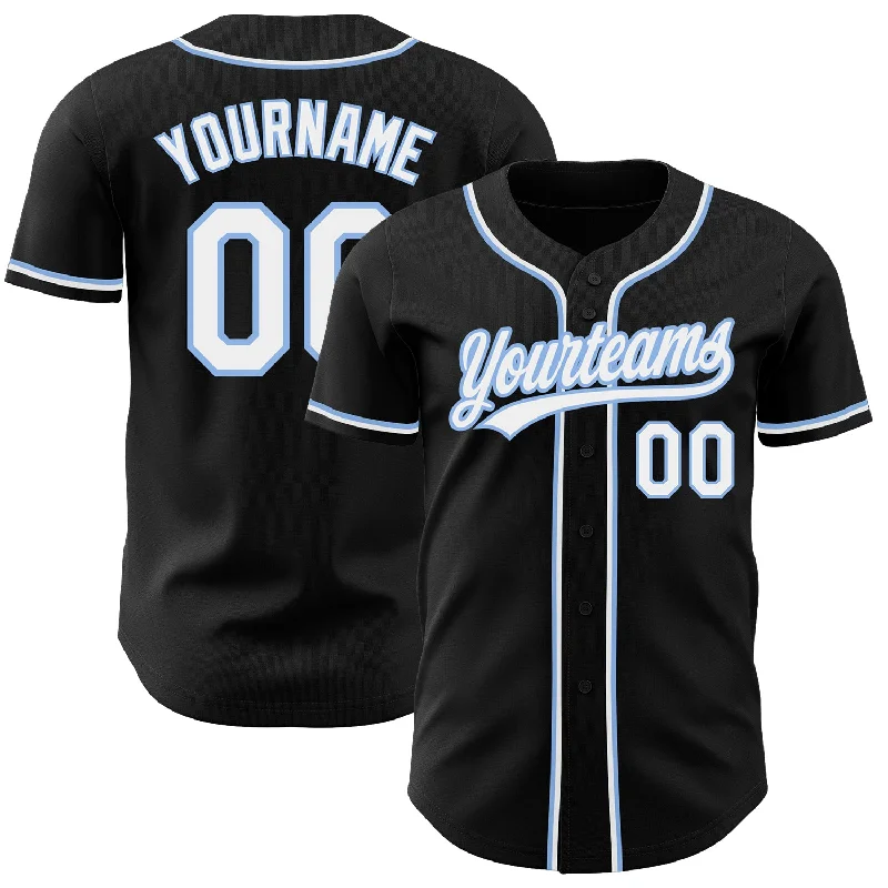 Baseball Jerseys With Custom Sleeve Printing-Custom Black White-Light Blue Authentic Baseball Jersey