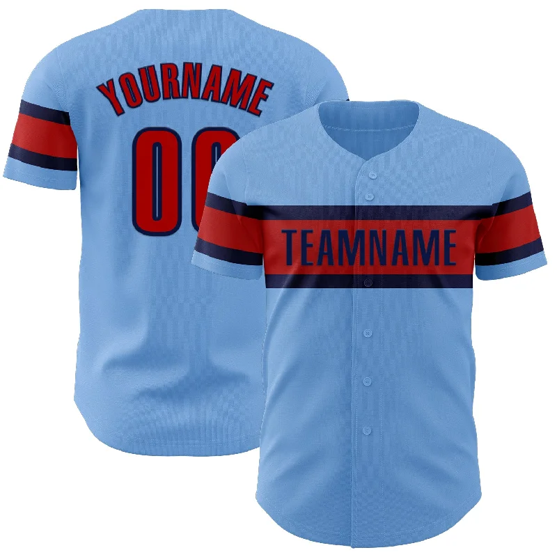 Personalized Baseball Jerseys For Event Gifting-Custom Light Blue Red-Navy Authentic Baseball Jersey