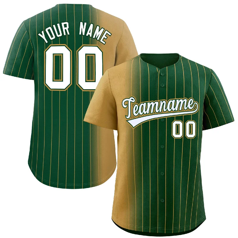 Custom Baseball Jerseys For Schools & Colleges-Custom Green Old Gold Pinstripe Personalized Gradient Authentic Baseball Jersey