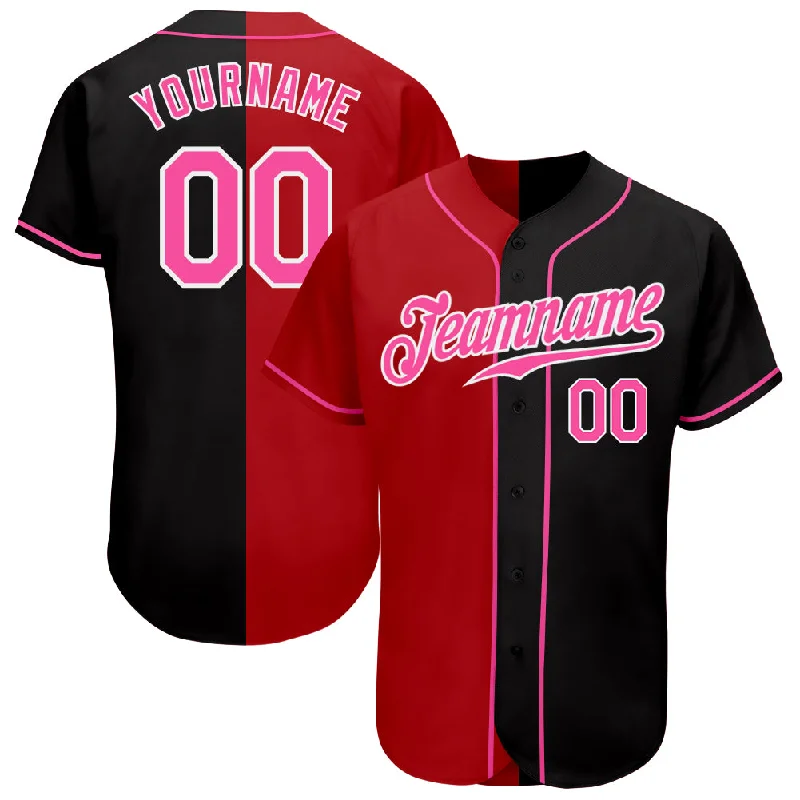 Custom Baseball Jerseys For Team Apparel Orders-Custom Black Pink Red-White Authentic Split Fashion Baseball Jersey