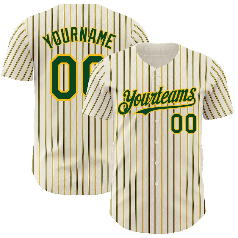 Baseball Jerseys For Special Event Promotions-Custom Cream (Green Gold Pinstripe) Green-Gold Authentic Baseball Jersey