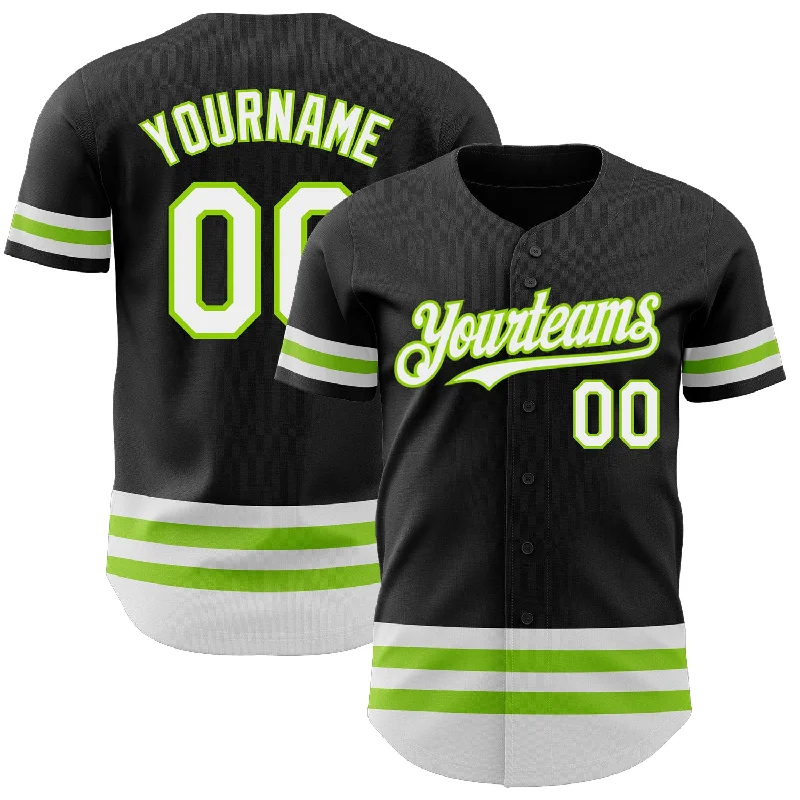 Baseball Jerseys With Player Customization Options-Custom Black White-Neon Green Line Authentic Baseball Jersey