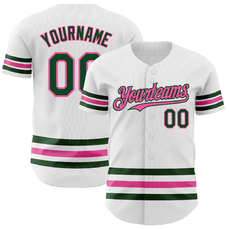 Custom Baseball Jerseys For Team Sponsorship-Custom White Green-Pink Line Authentic Baseball Jersey