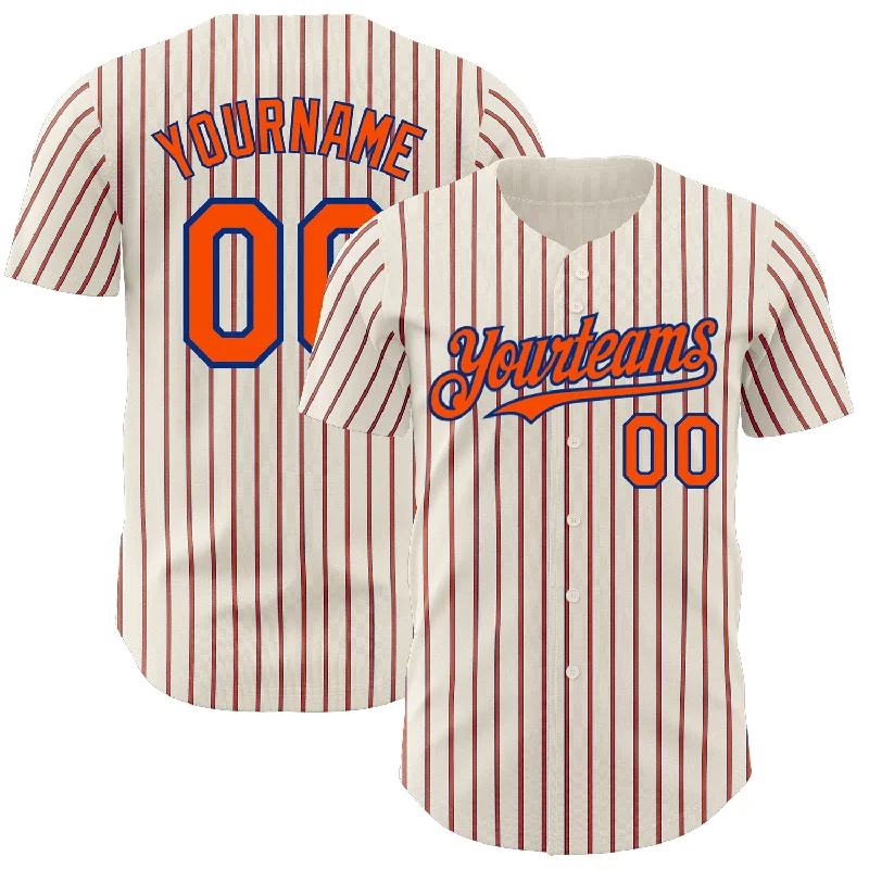 Custom Baseball Jerseys With Team Logos-Custom Cream (Royal Orange Pinstripe) Orange-Royal Authentic Baseball Jersey