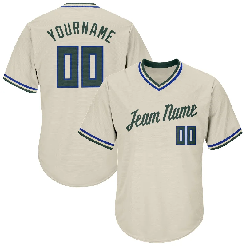 Baseball Jerseys With Custom Logos & Text-Custom Cream Hunter Green-Royal Authentic Throwback Rib-Knit Baseball Jersey Shirt